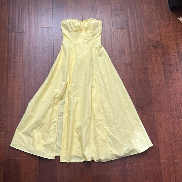 Commense Midi Bustier Strapless Yellow Dress with Front Slit, Size XS - Picture 5 of 16
